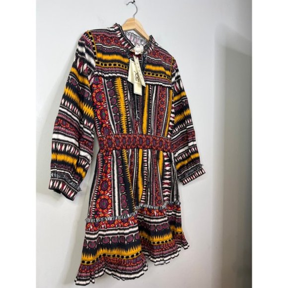 NWT Figue Claire V-Neck Ruffled Fit & Flare Ikabb Band Black Mini Dress - Picture 3 of 8